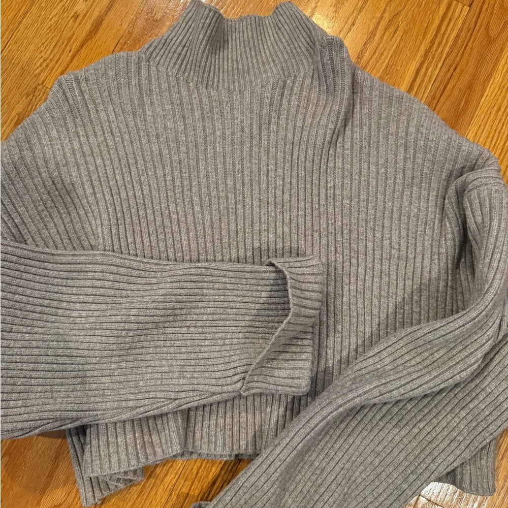 Zara Heather tan cropped  Ribbed Turtleneck Sweater